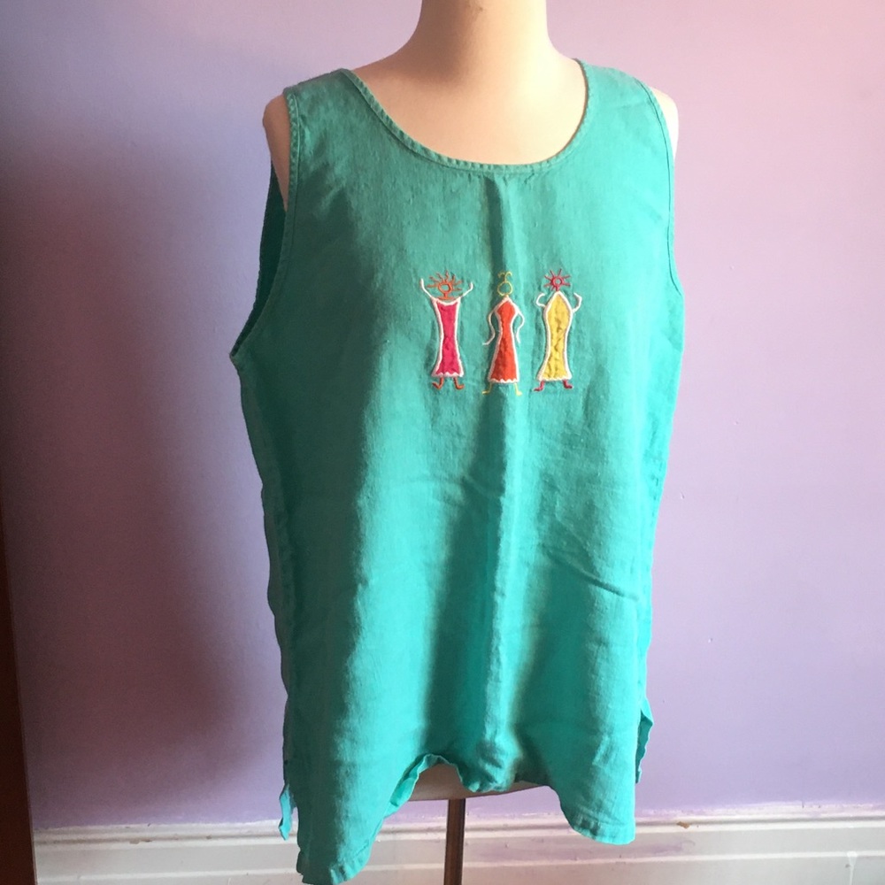 Large Green Linen Liz & Jane Top EUC
